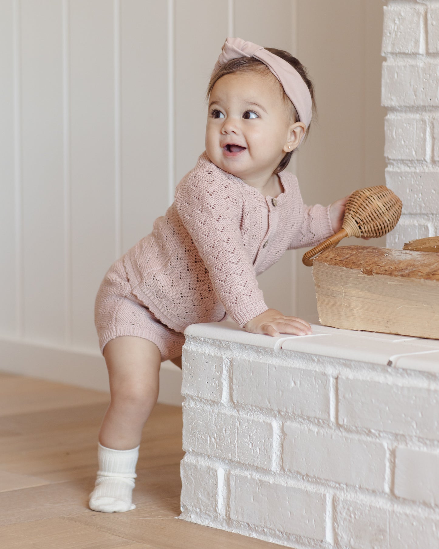 Quincy Mae Scalloped Cardigan - Blush