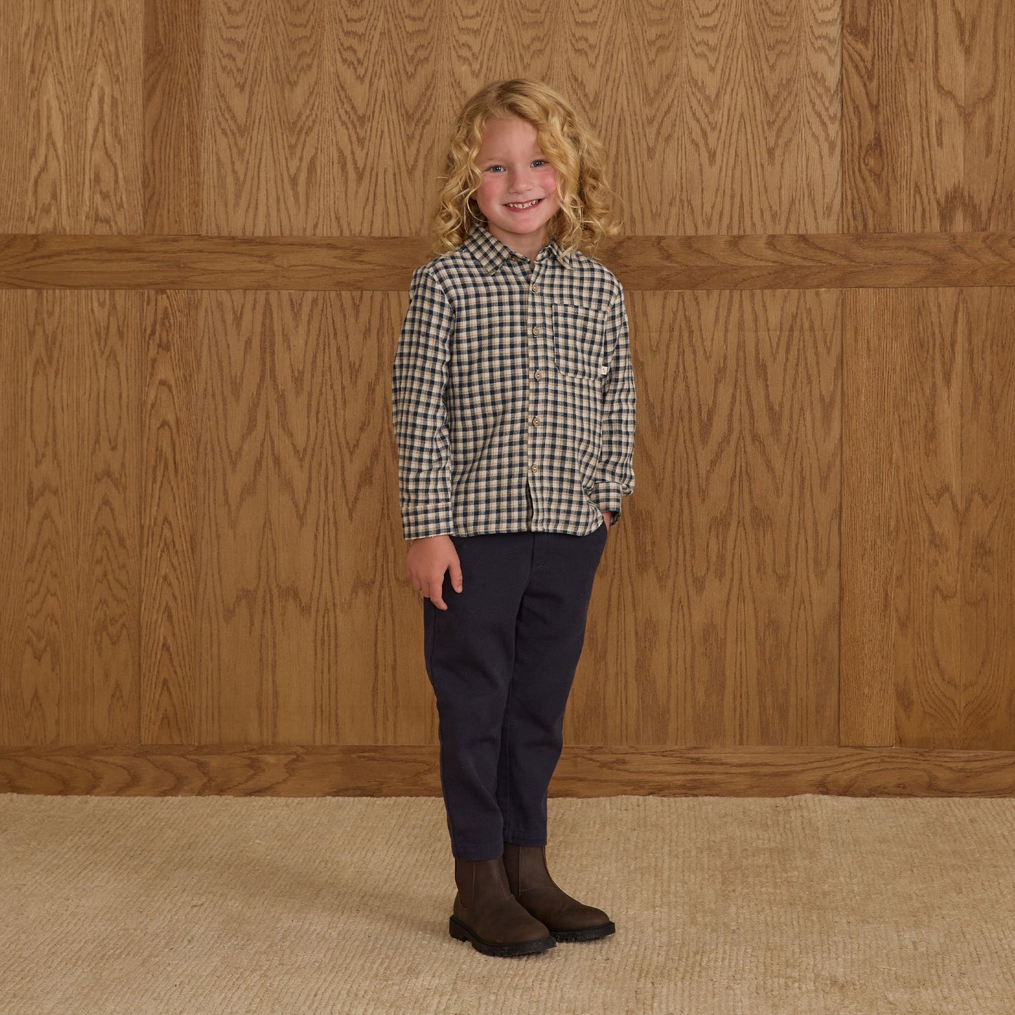 Rylee and Cru Collared Long Sleeve Shirt - Navy Check