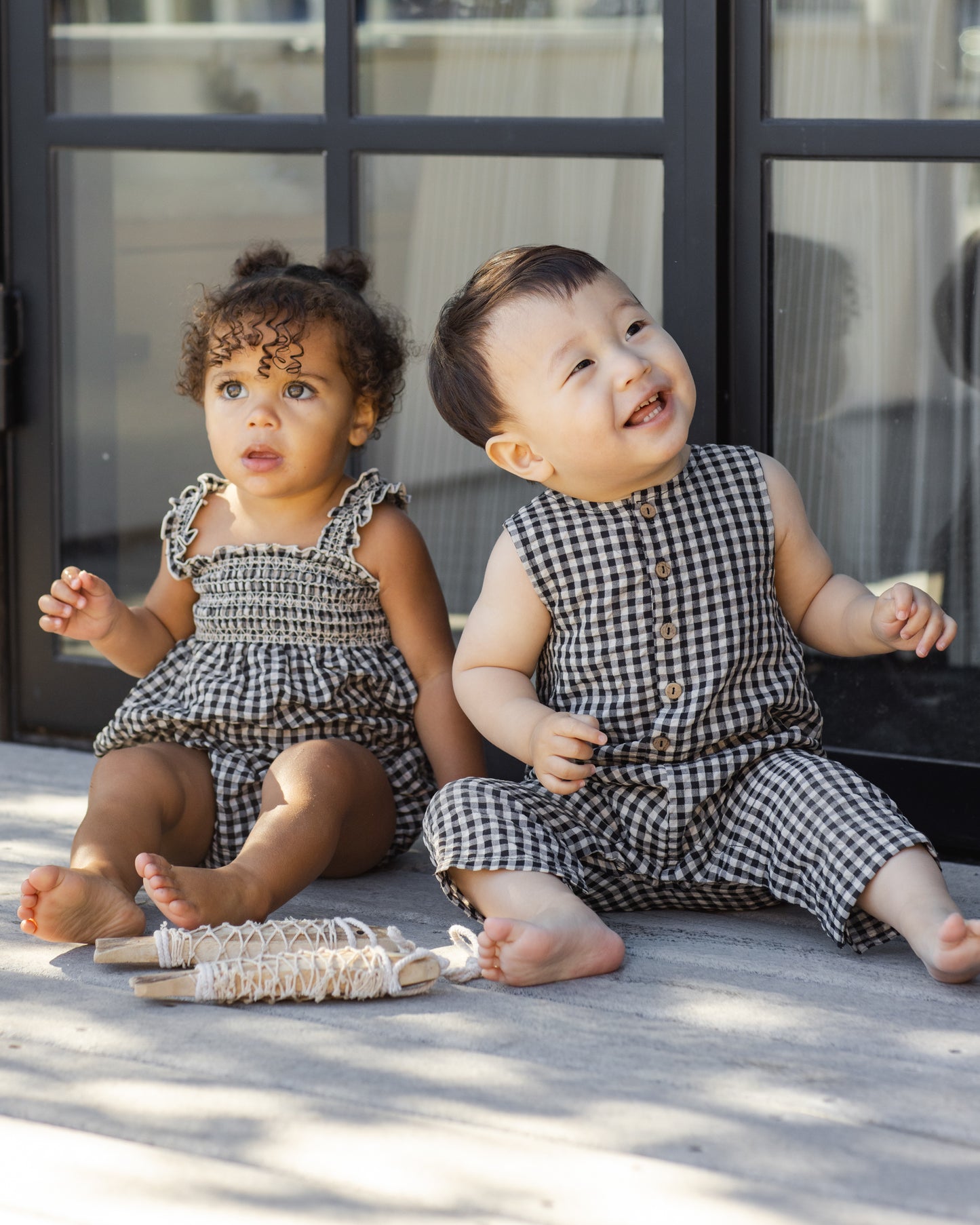 Rylee and Cru Button Jumpsuit - Black Check