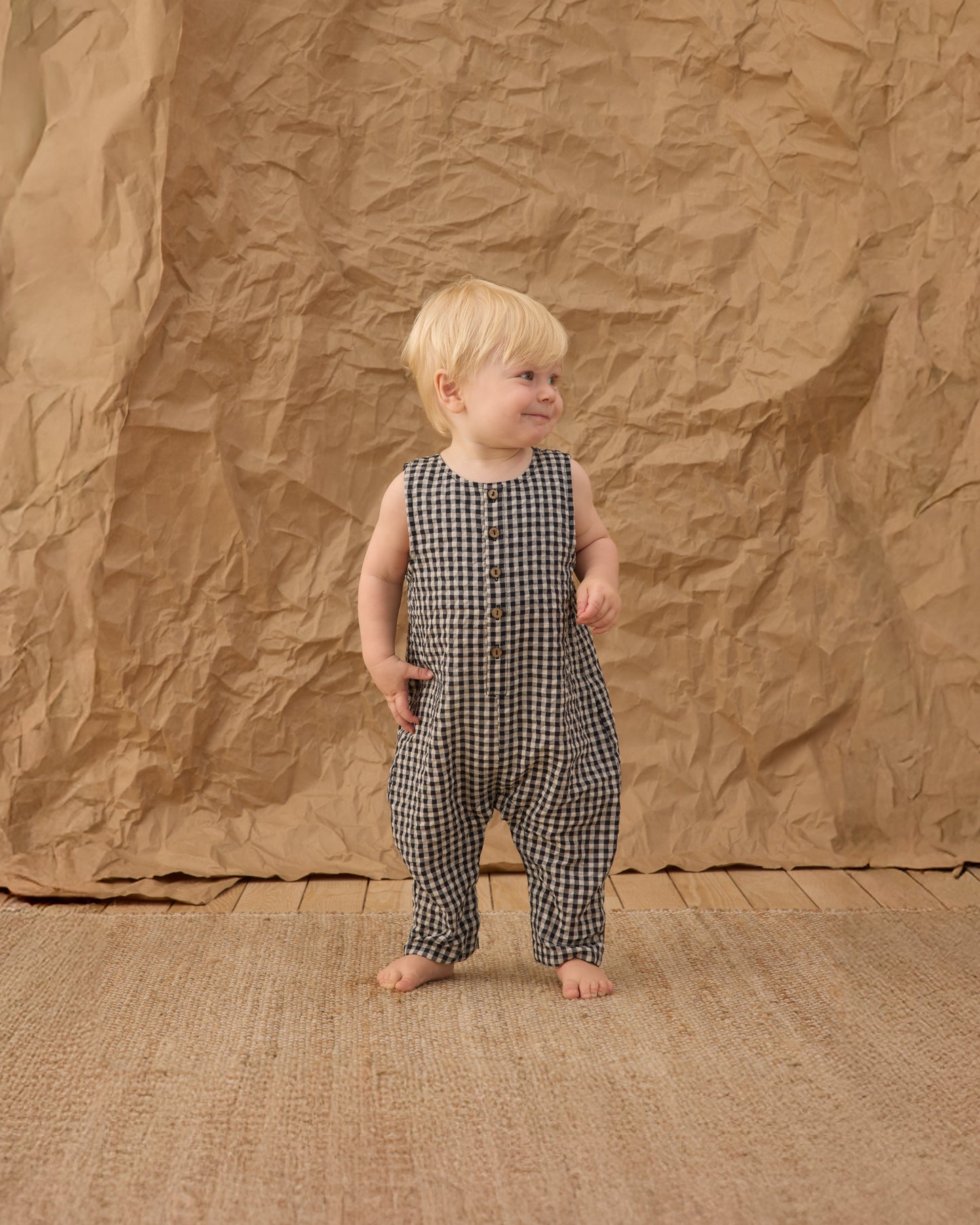 Rylee and Cru Button Jumpsuit - Black Check