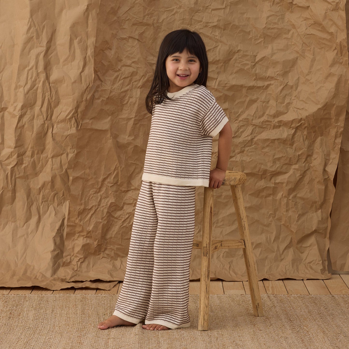 Rylee and Cru Boxy Crop Knit Tee - Chocolate Stripe