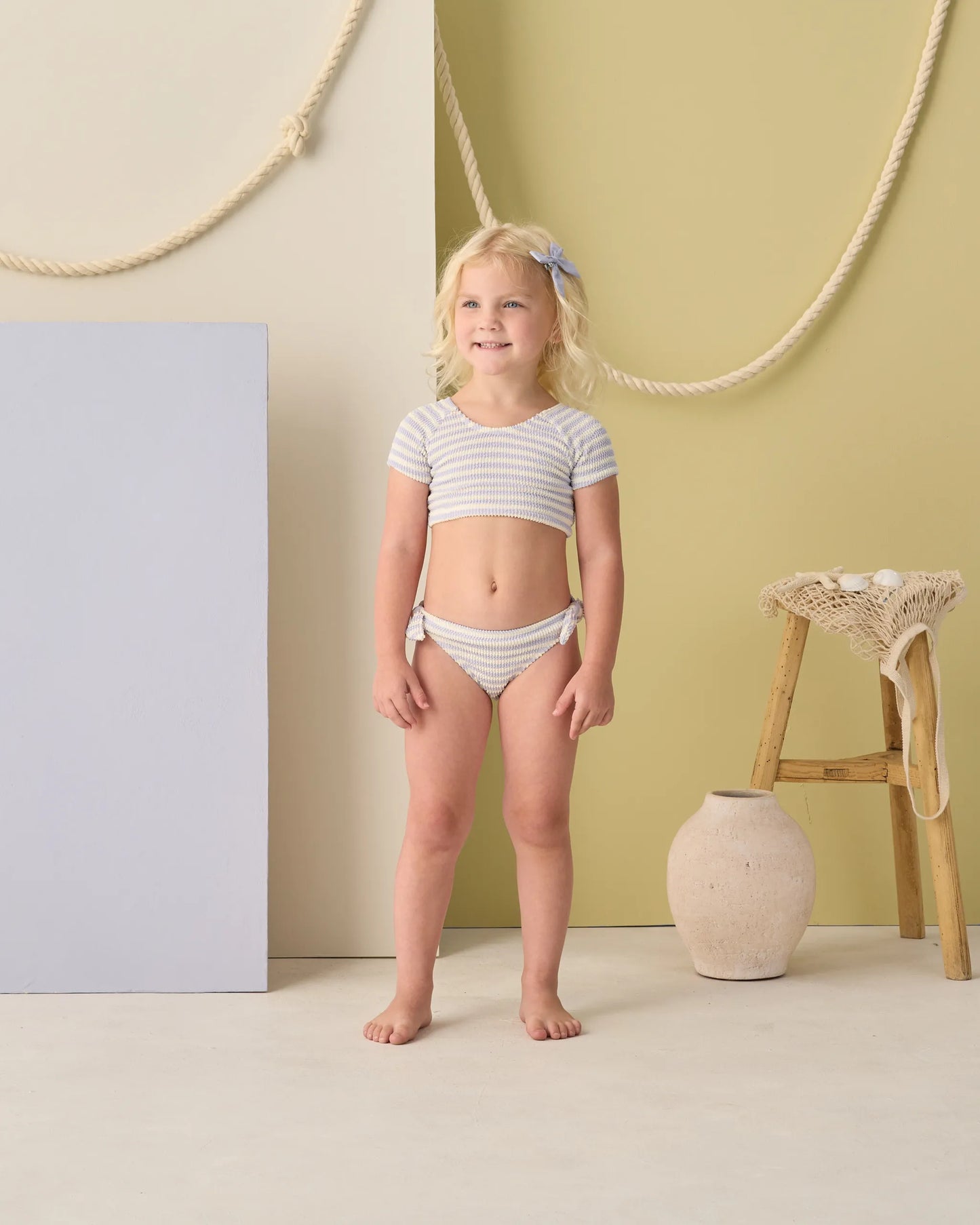 Rylee and Cru Cropped Rashguard Set - Periwinkle Stripe