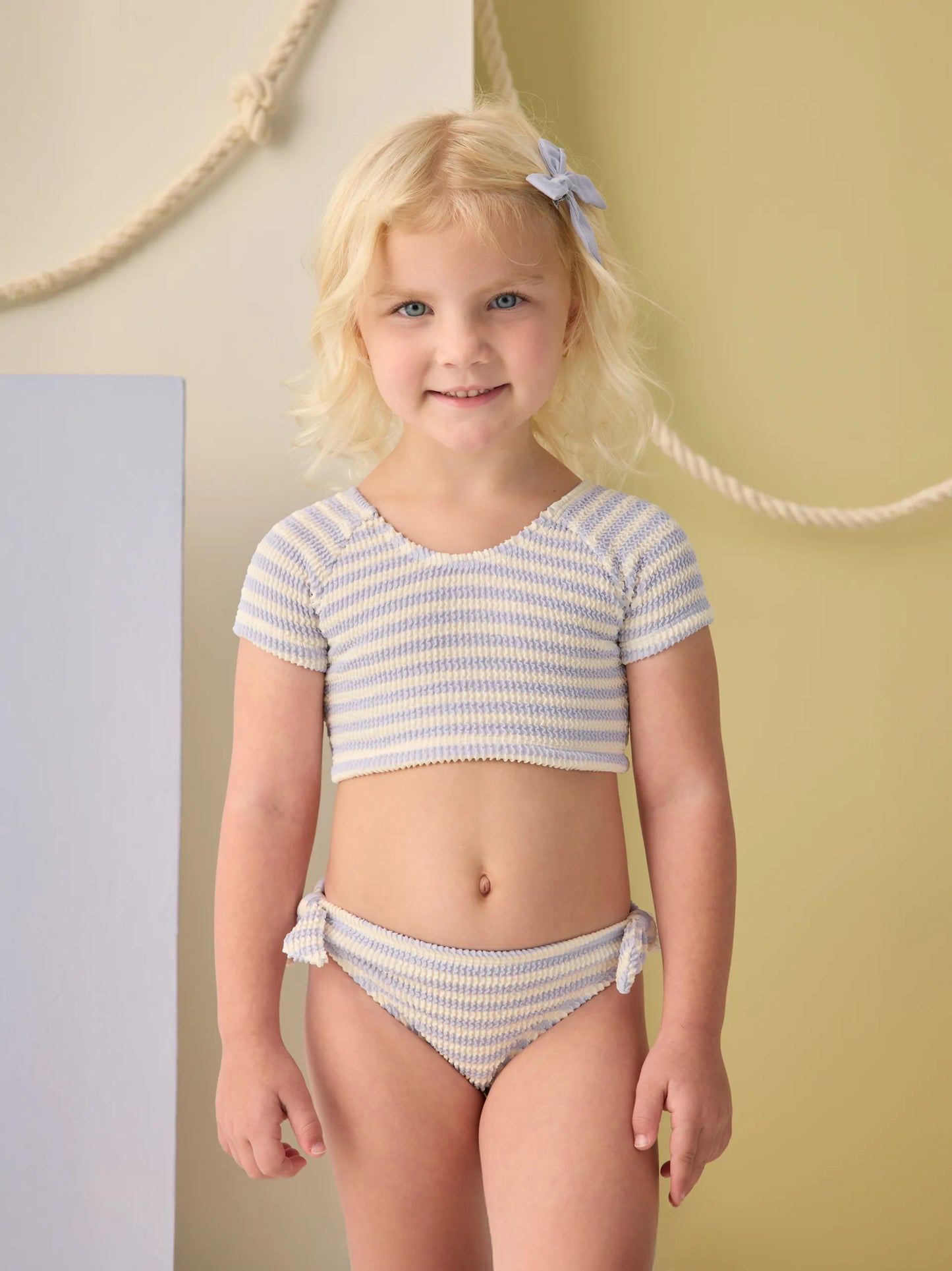 Rylee and Cru Cropped Rashguard Set - Periwinkle Stripe