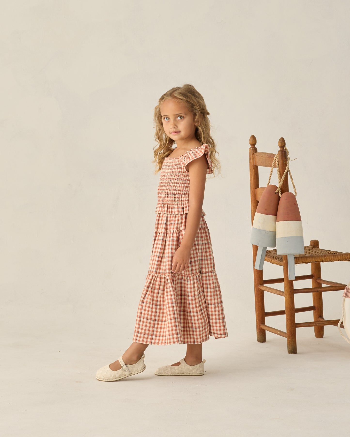 Rylee and Cru Tiered Midi Skirt - Poppy Gingham