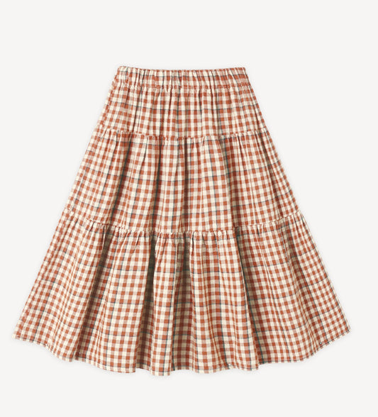 Rylee and Cru Tiered Midi Skirt - Poppy Gingham