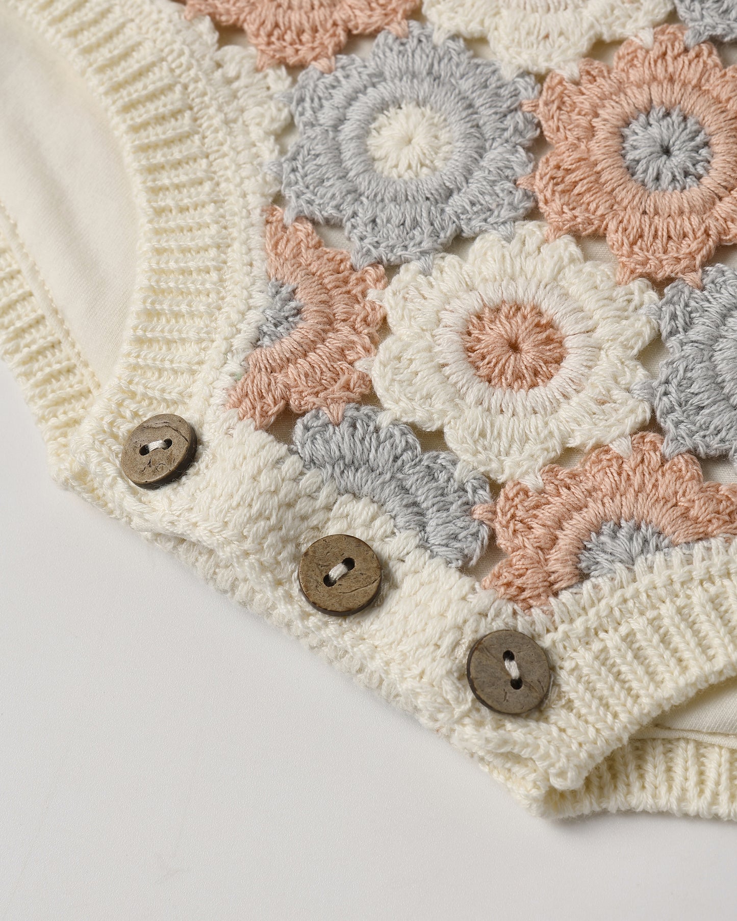 Rylee and Cru Crochet Romper - Blue / Light Pink / Ivory