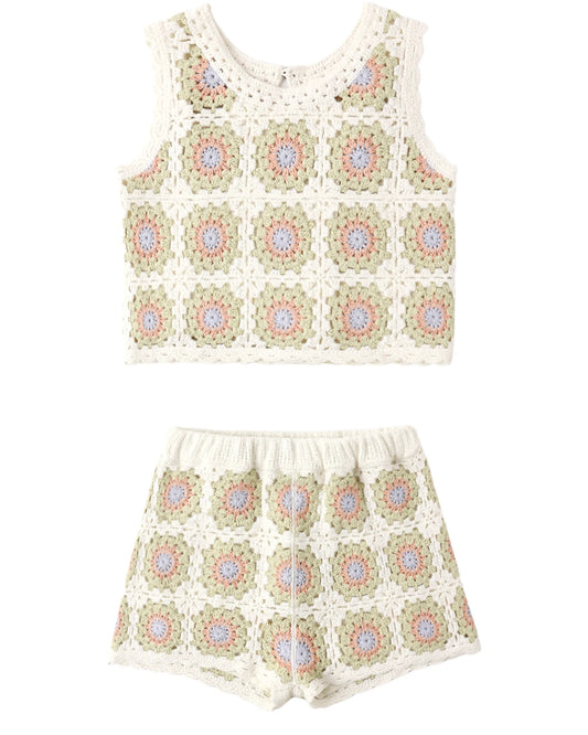 Rylee and Cru Crochet Tank Set - Citron Daisy Check