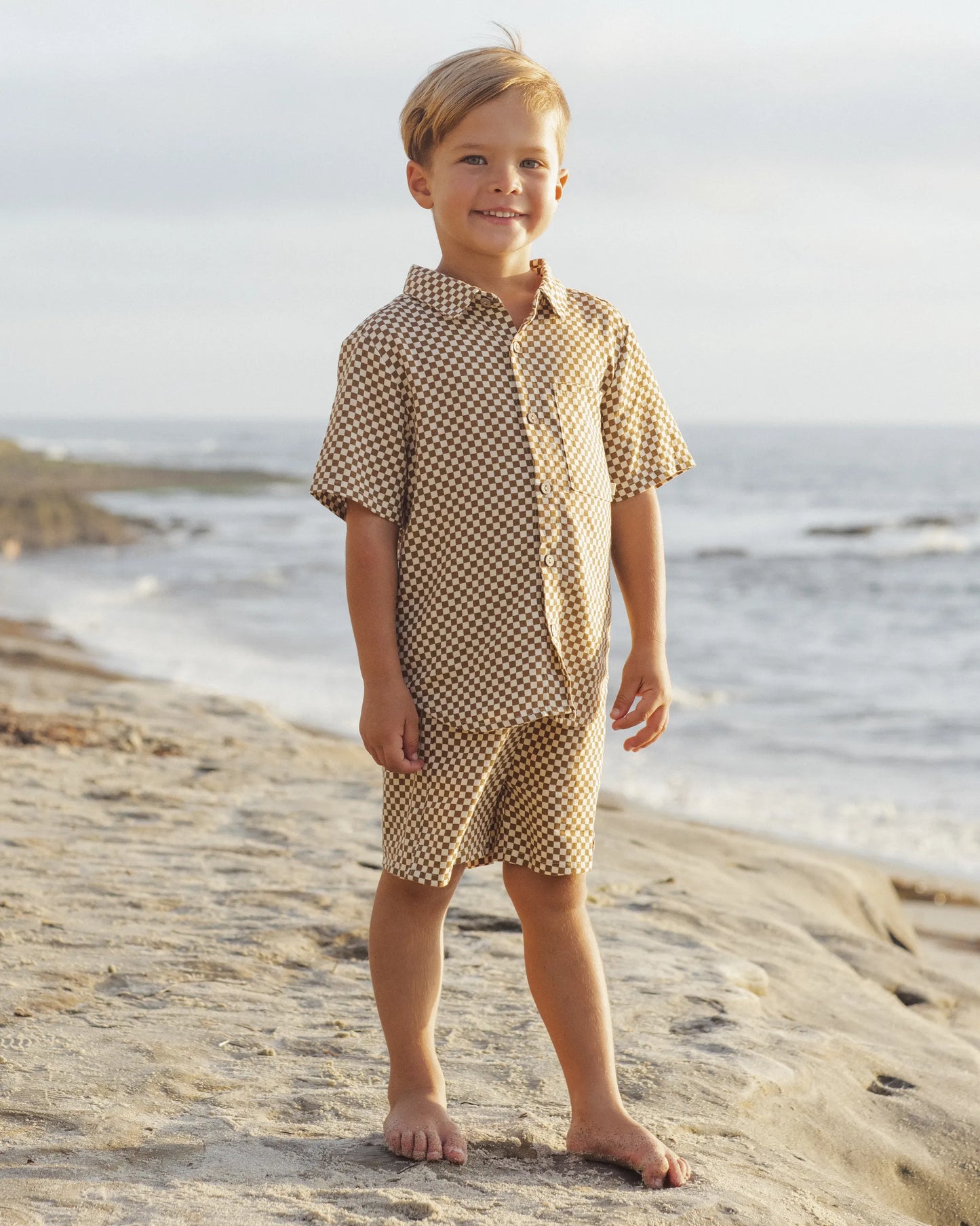 Rylee and Cru Collared Short Sleeve Shirt - Ocre Check