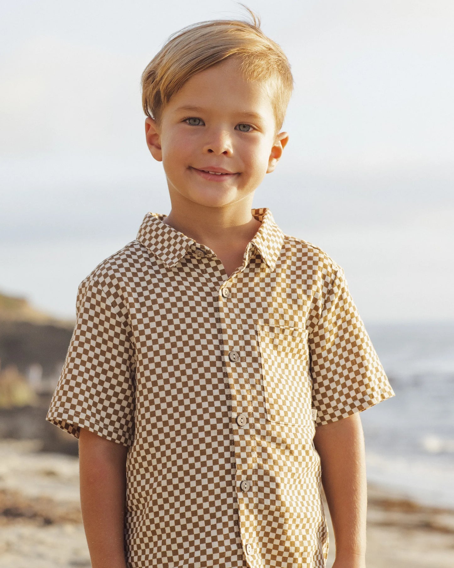 Rylee and Cru Collared Short Sleeve Shirt - Ocre Check