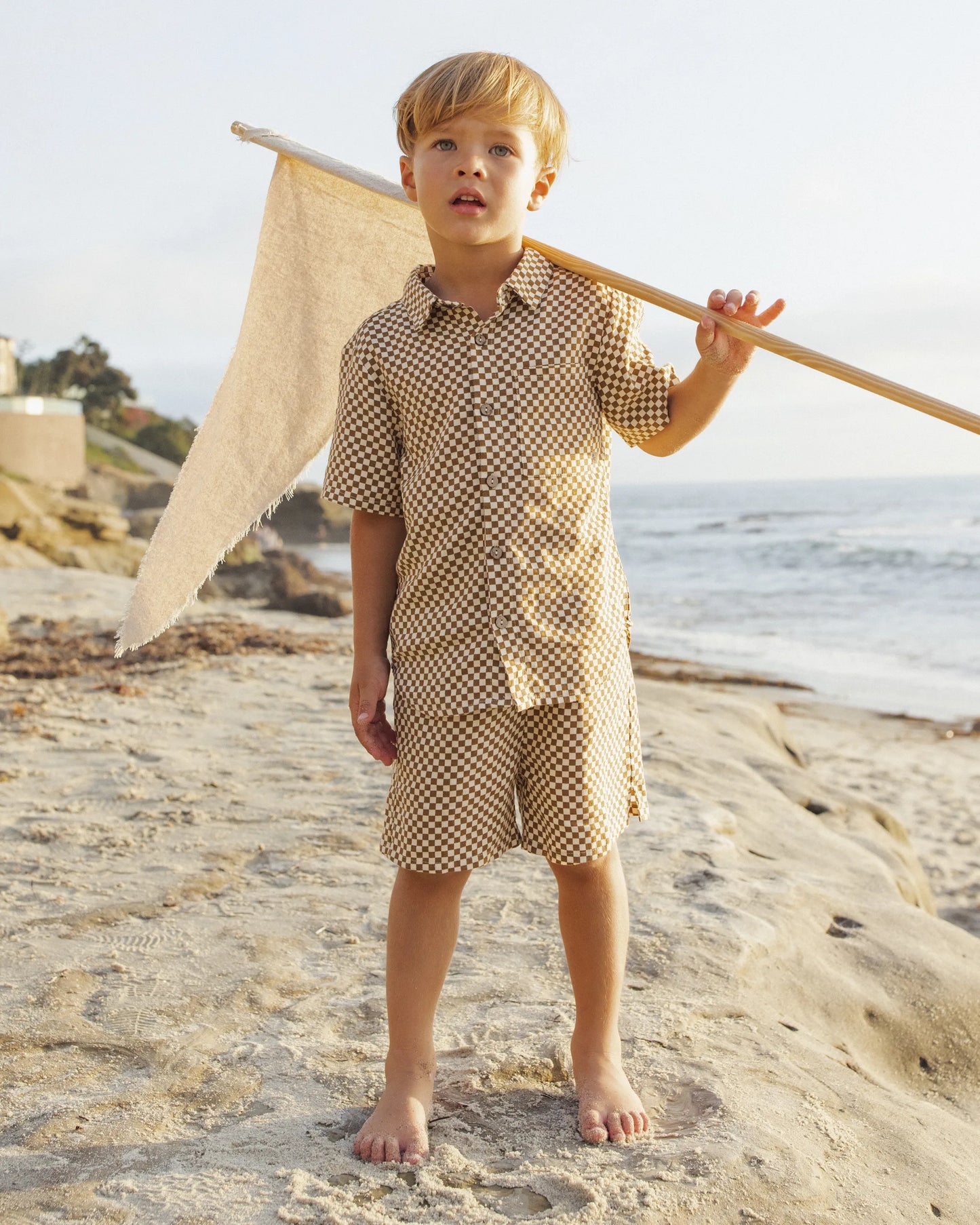 Rylee and Cru Collared Short Sleeve Shirt - Ocre Check