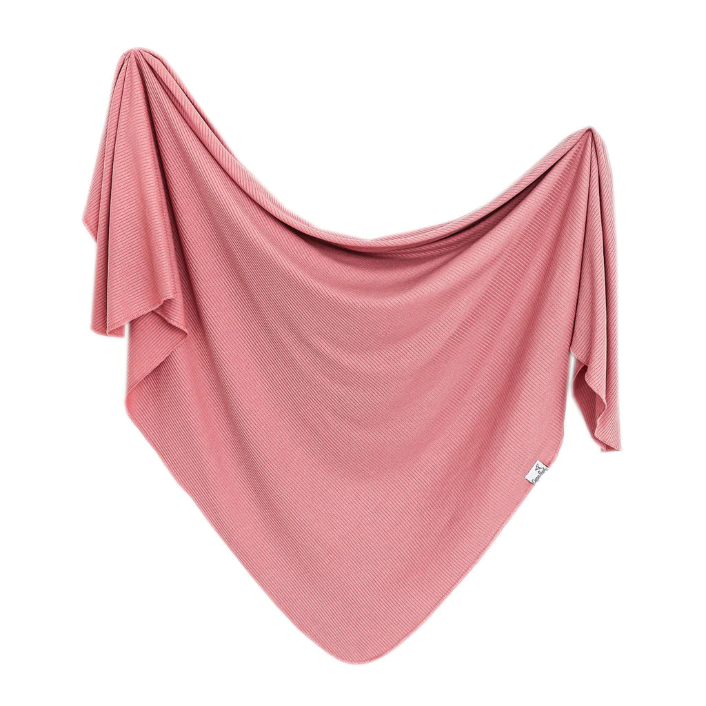 Copper Pearl Rib Knit Swaddle Blanket - Rosewood