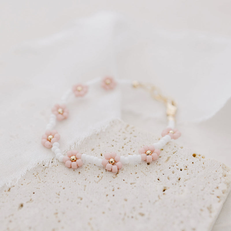 Joyful Bead Company Petal Pink Flower Bracelet - Gold