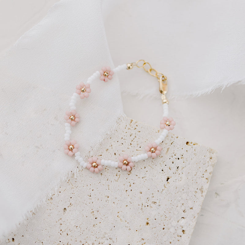 Joyful Bead Company Petal Pink Flower Bracelet - Gold