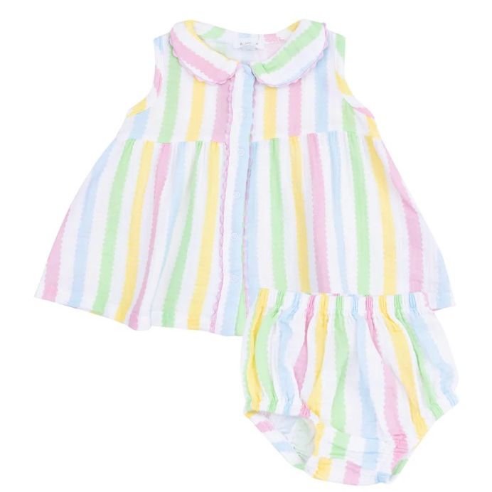 Angel Dear The Jill- Peter Pan Button Front Dress W/ Ric Rac Trim And Dc - Ric Rac Stripe