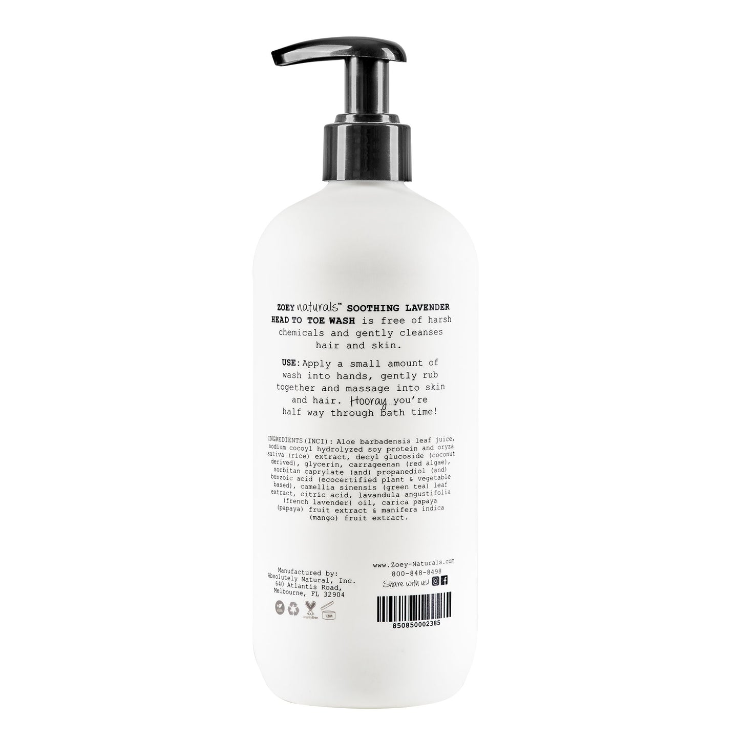 Zoey Naturals Head To Toe Wash - 17 fl oz - Soothing Lavender