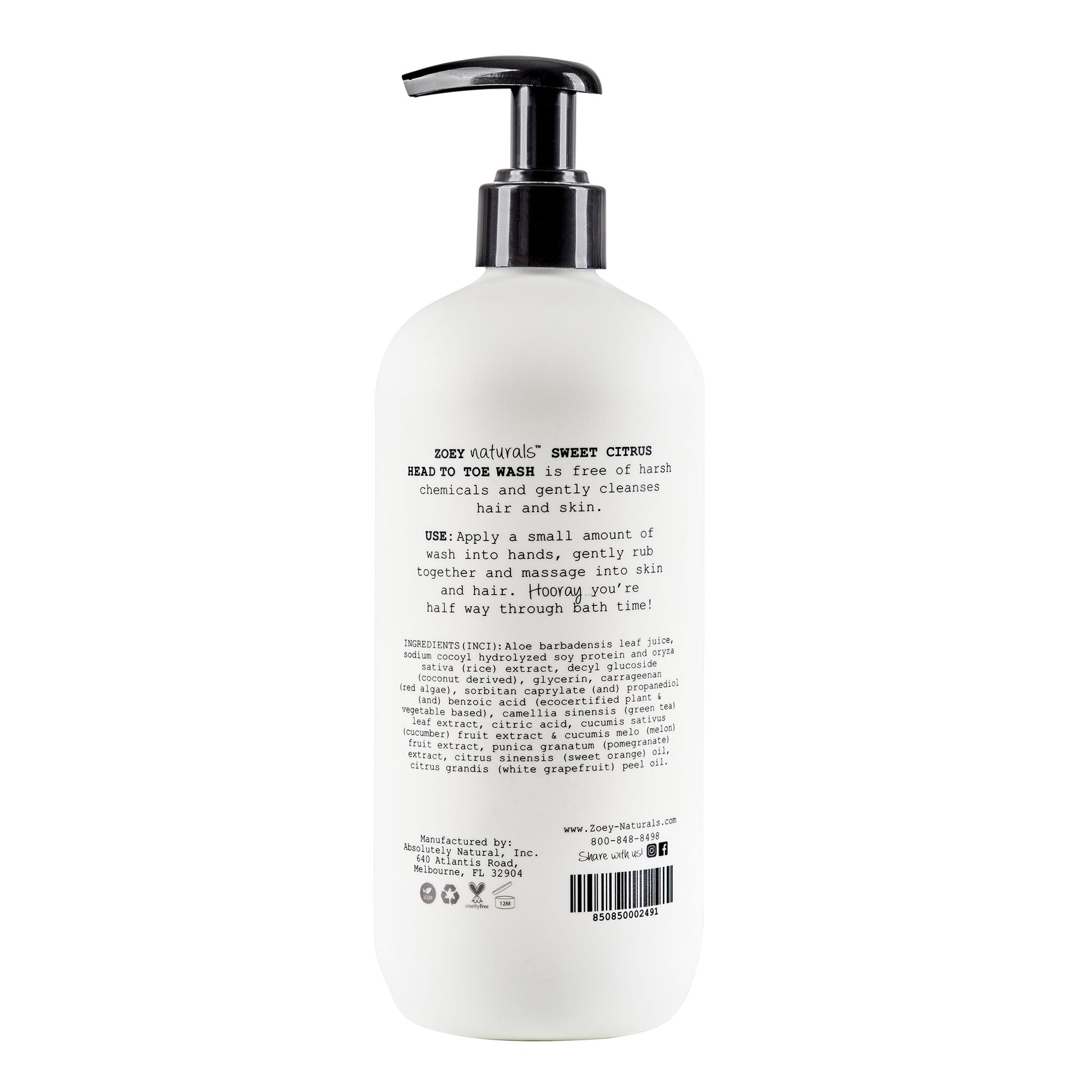 Zoey Naturals Head To Toe Wash - 17 fl oz - Sweet Citrus