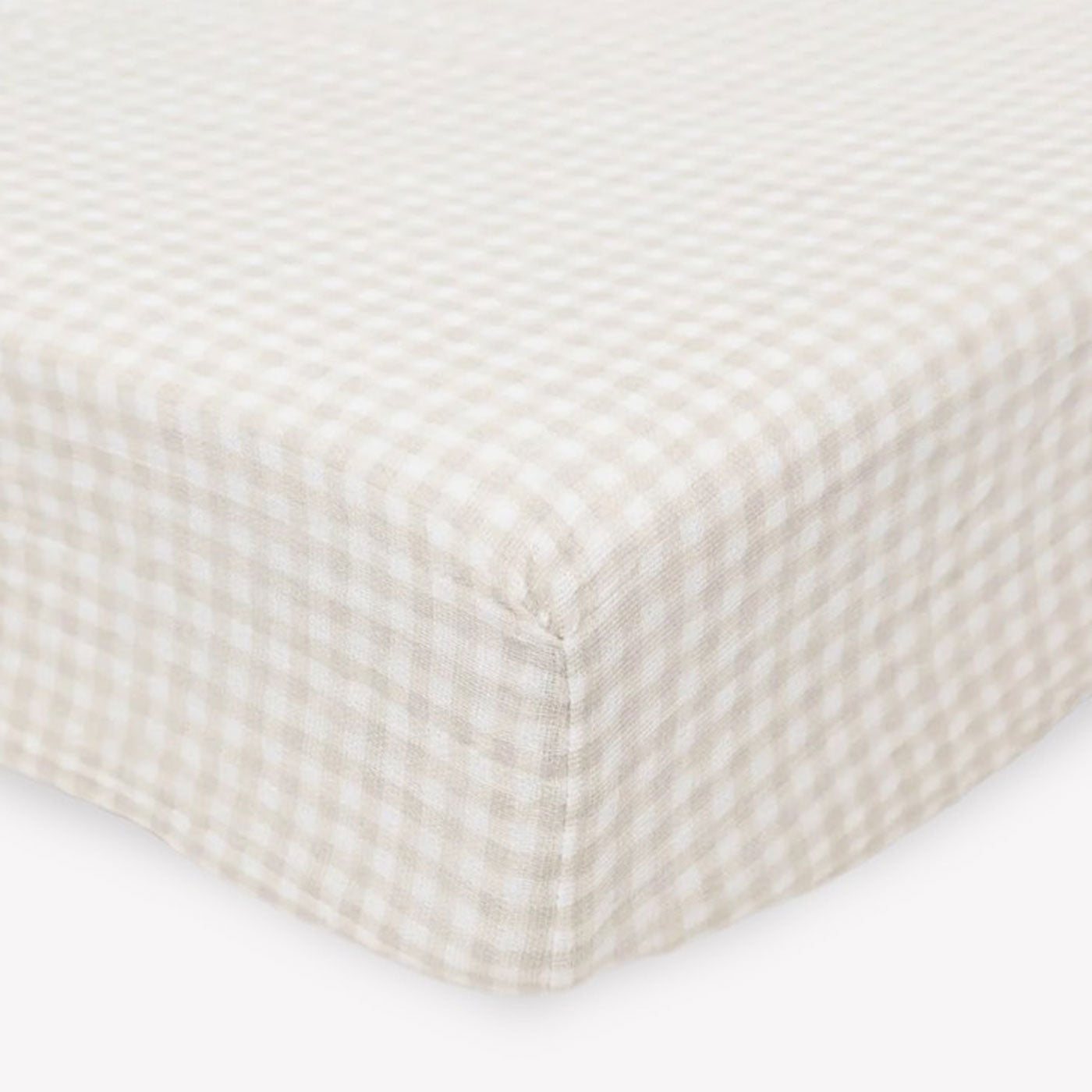 Little Unicorn Stretch Knit Crib Sheet - Tan Gingham