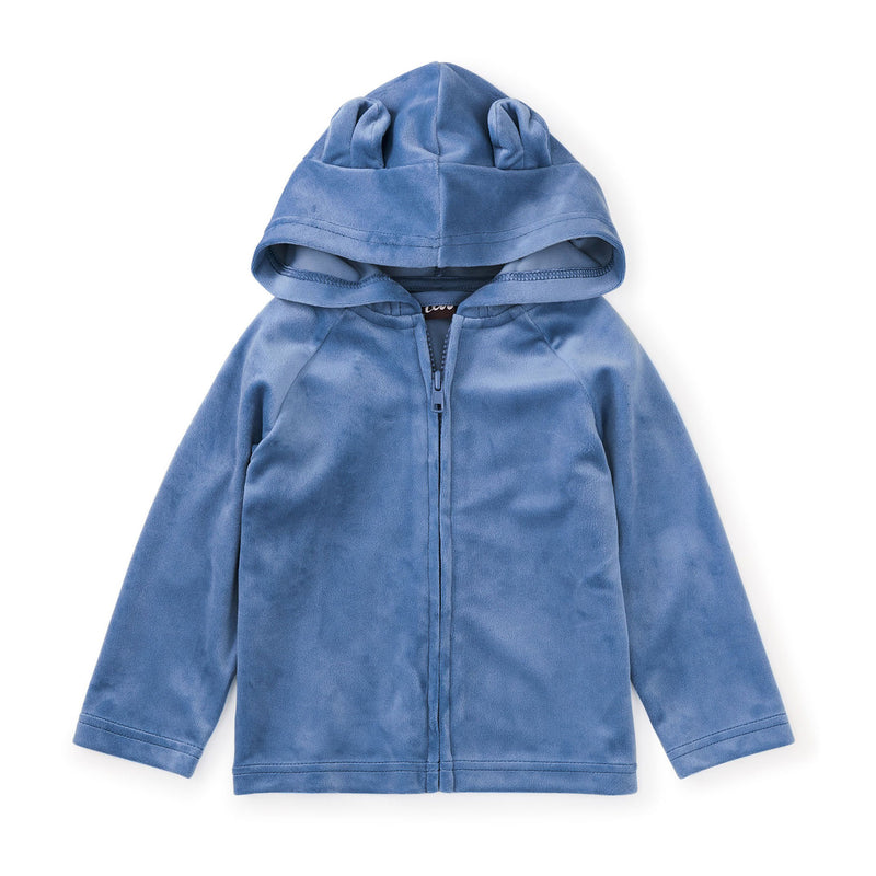 Tea Collection Bear Ears Velour Baby Hoodie - Coronet Blue