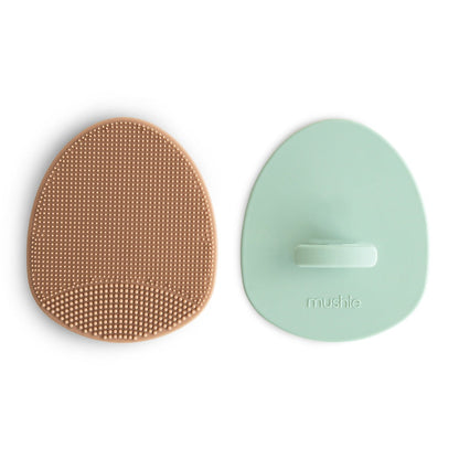 Mushie Cradle Cap Brush 2-Pack - Natural / Cambridge Blue
