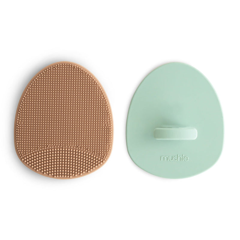 Mushie Cradle Cap Brush 2-Pack - Natural / Cambridge Blue