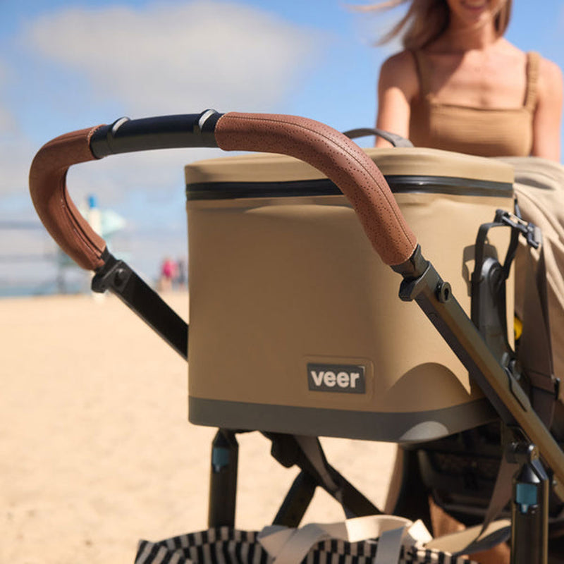 Veer Switch&Roll Leather Kit Luxe Bundle - &Roll Stroller Frame / Switchback Seat Luxe / Genuine Napa Leather Grips for Handle and Armbar - Saddle - Gray Granite