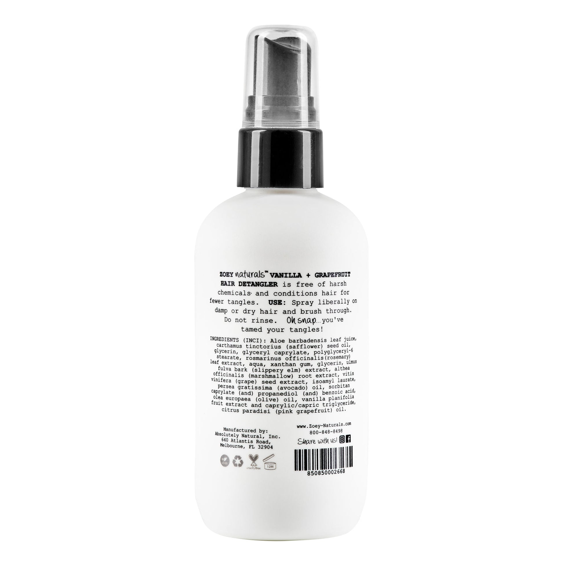 Zoey Naturals Hair Detangler - 4 fl oz - Vanilla + Grapefruit