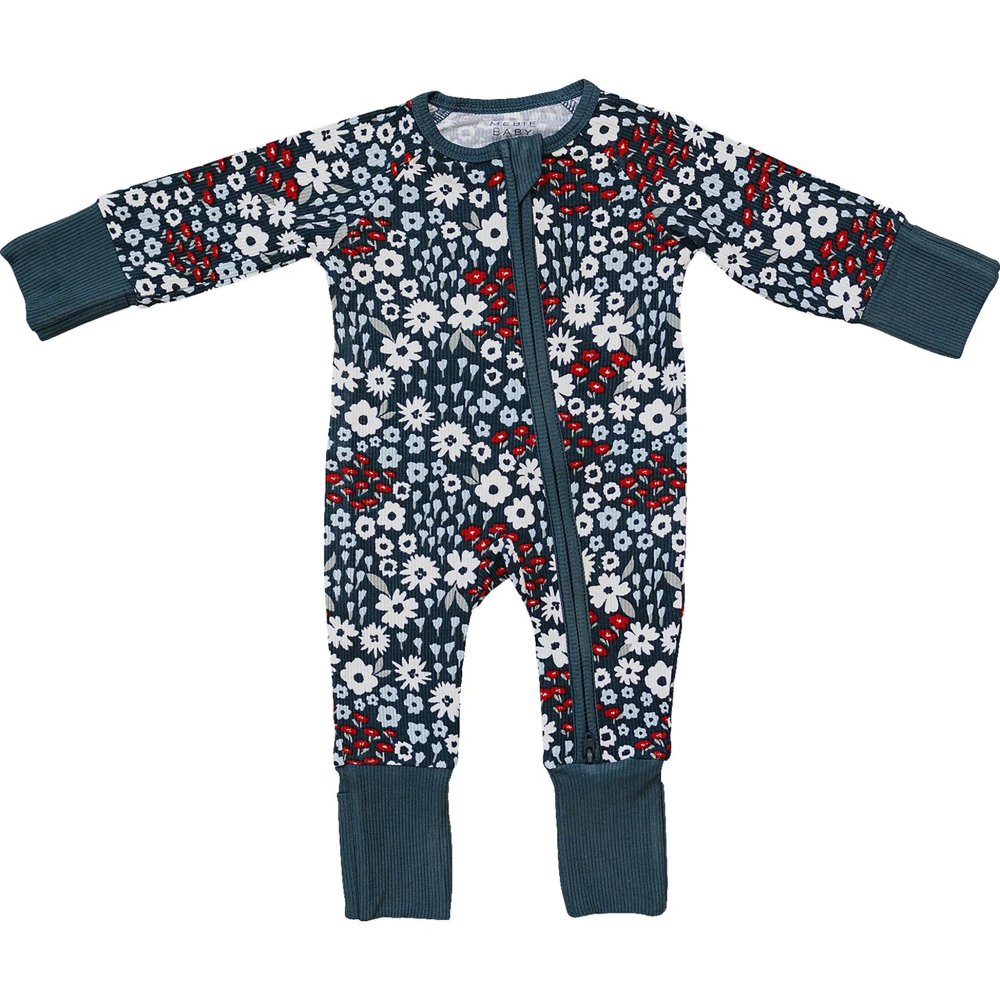 Mebie Baby Ribbed Bamboo Zipper Pajama - Americana Floral