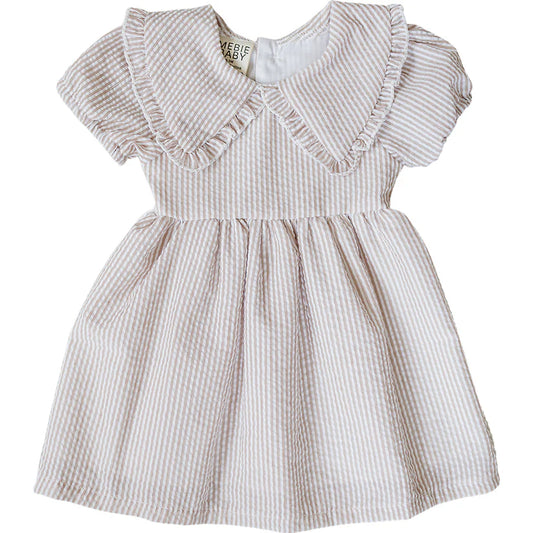 Mebie Baby Taupe Stripe Peter Pan Collar Dress