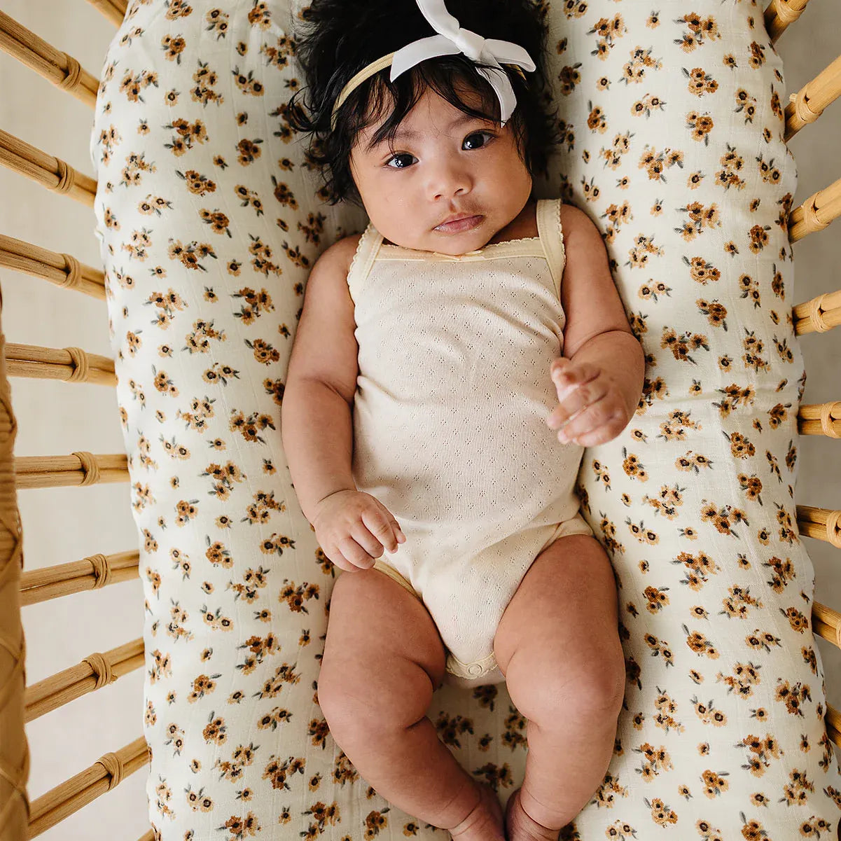Mebie Baby Yellow Bow Pointelle Tank Bodysuit