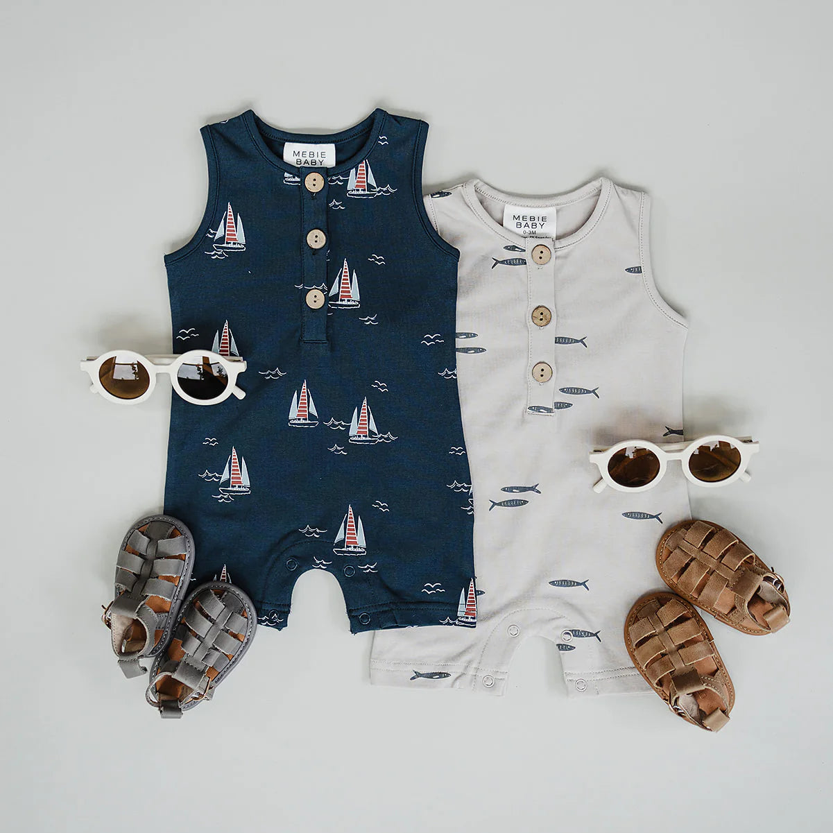 Mebie Baby Short Romper - Sailboat
