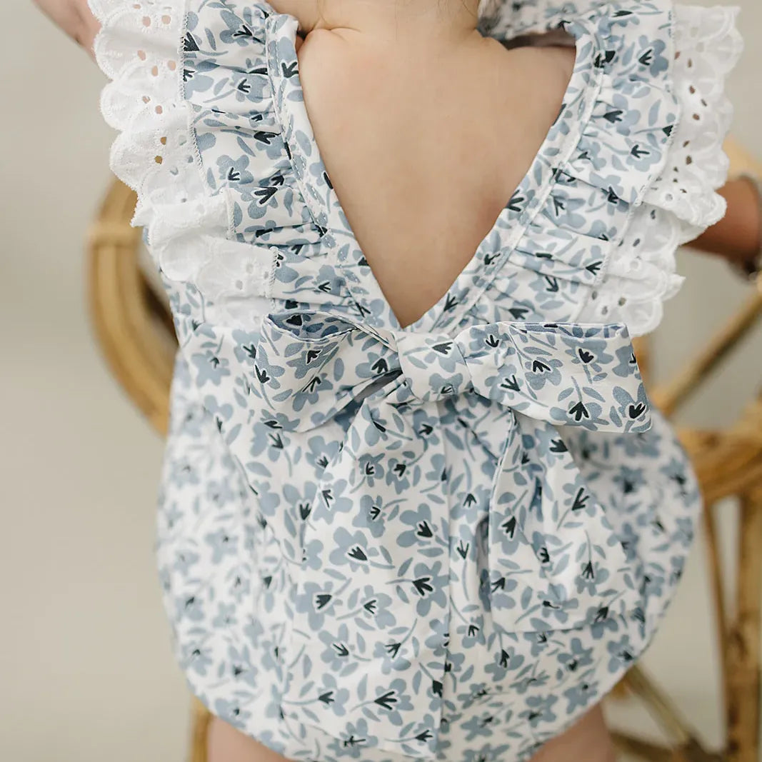 Mebie Baby Blue Blossom Bubble Romper