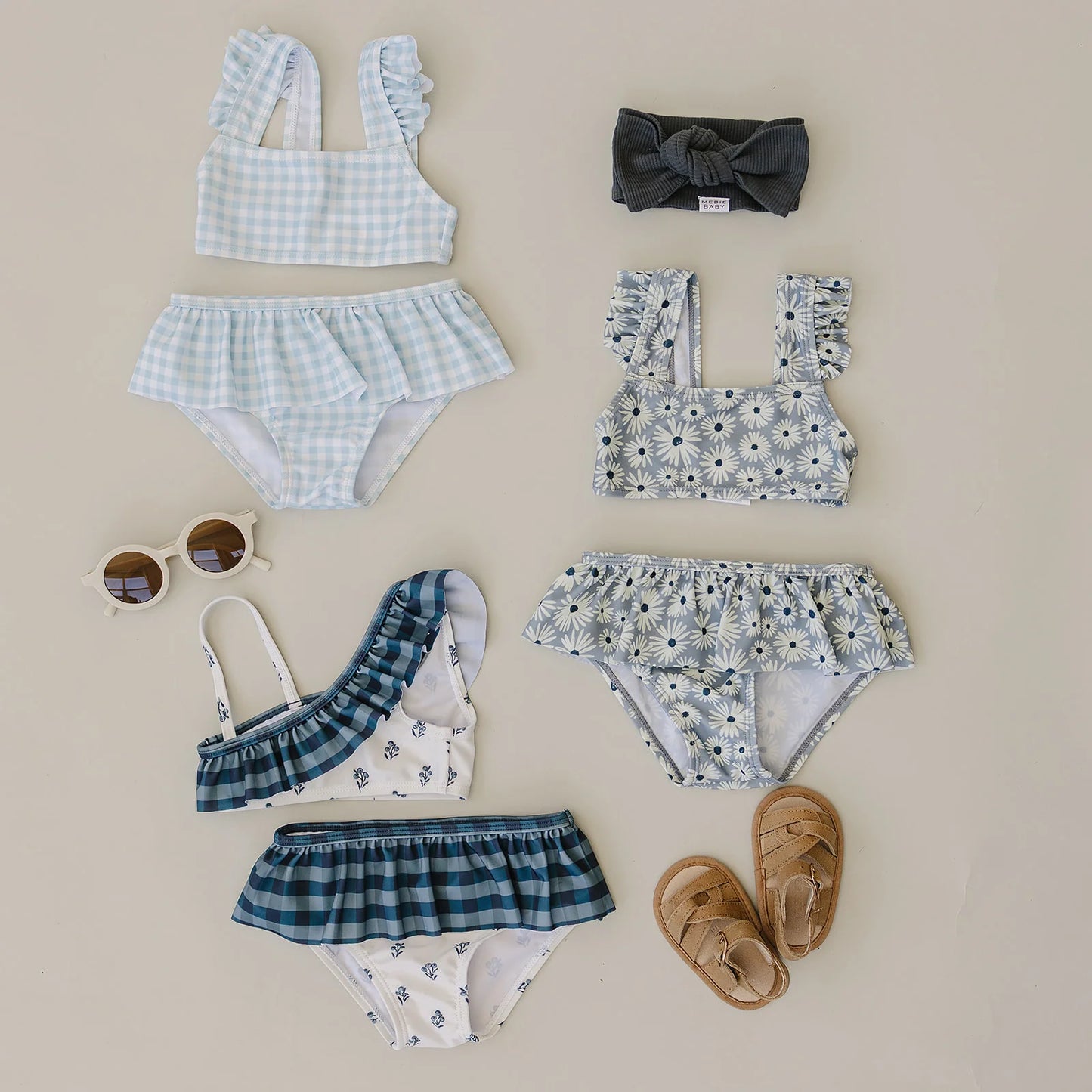 Mebie Baby Ruffle Bikini Set - Light Blue Gingham