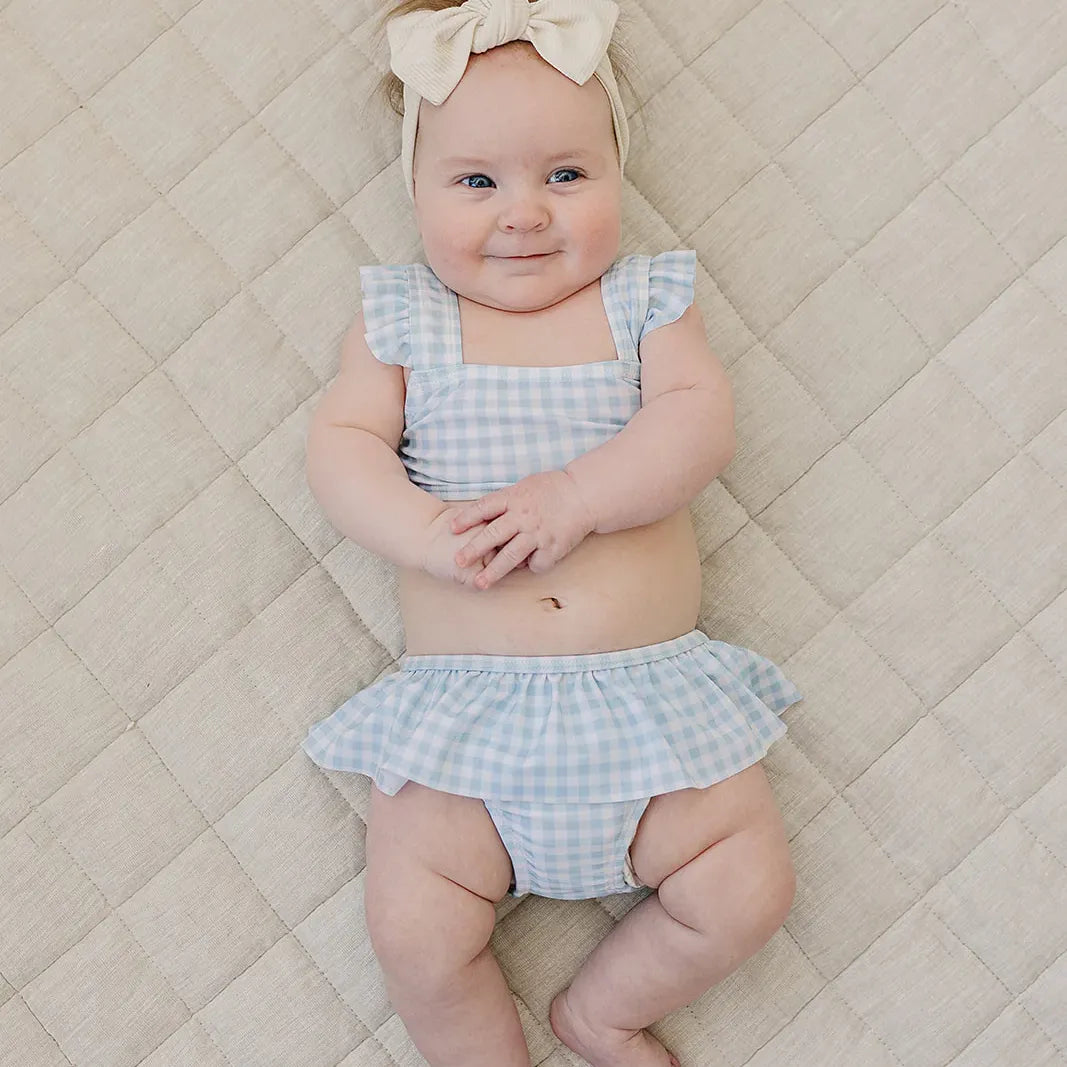 Mebie Baby Ruffle Bikini Set - Light Blue Gingham