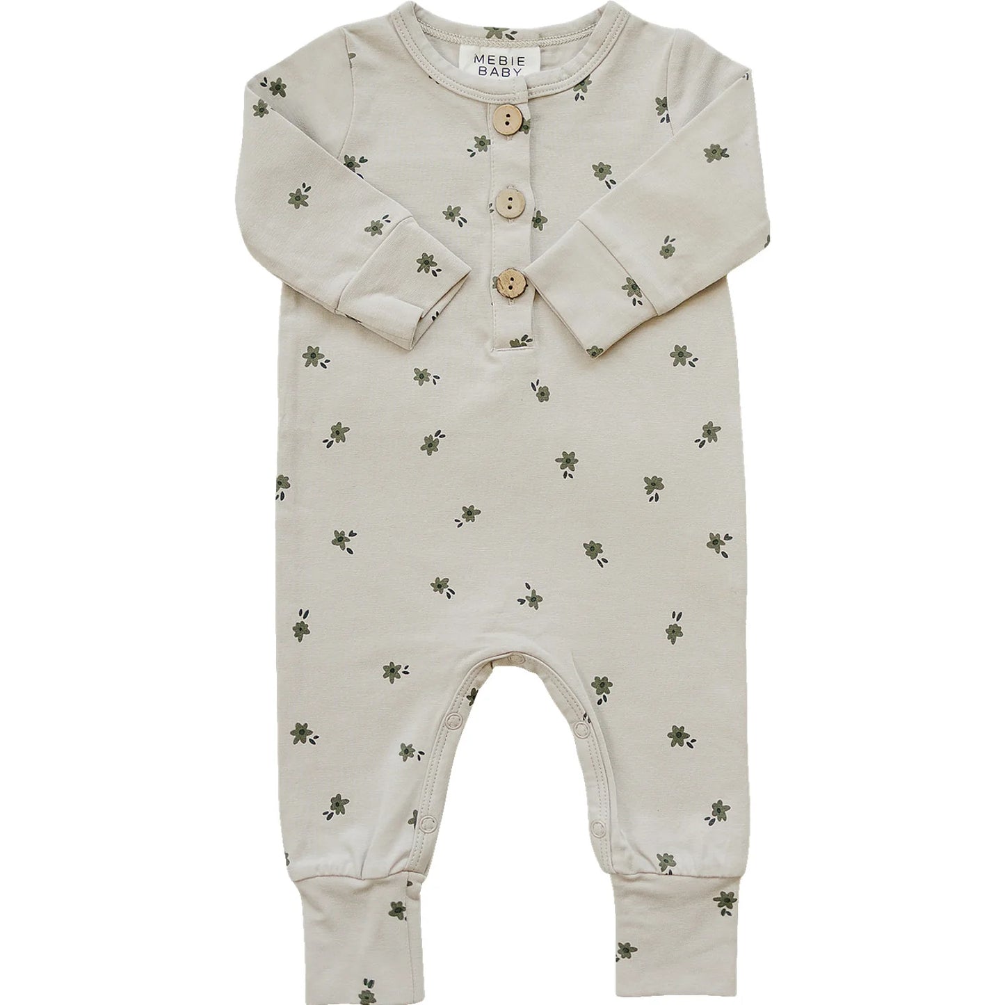 Mebie Baby Floral Long Sleeve Button Romper