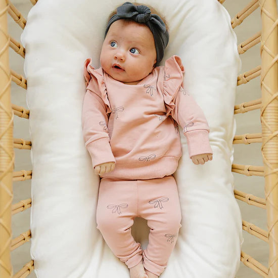 Mebie Baby Pink Ribbon Ruffle French Terry Set