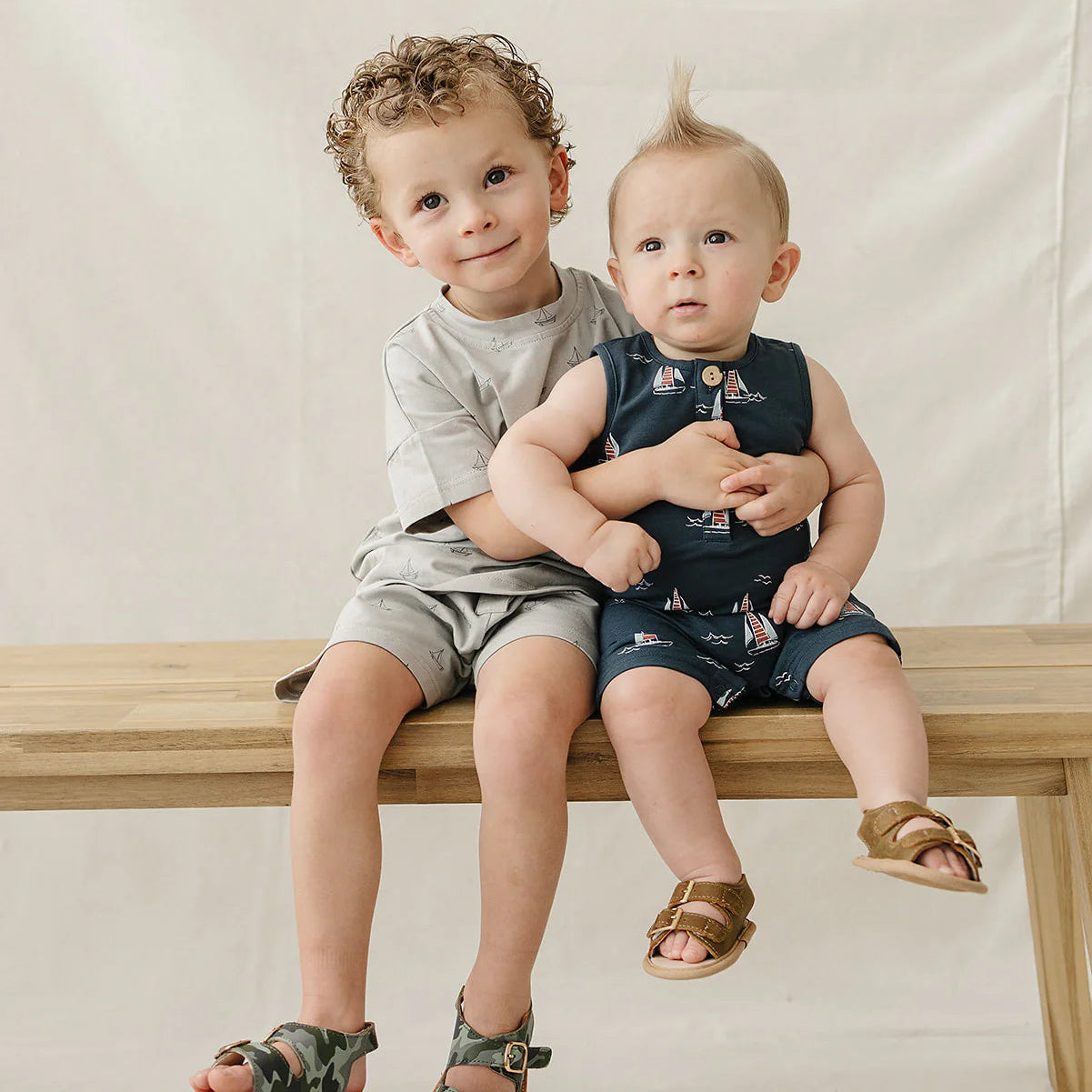 Mebie Baby Button Short Set - Sailboat
