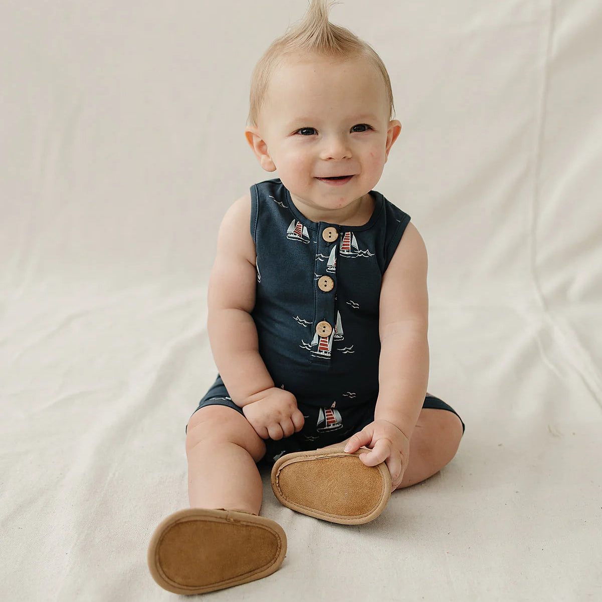 Mebie Baby Short Romper - Sailboat