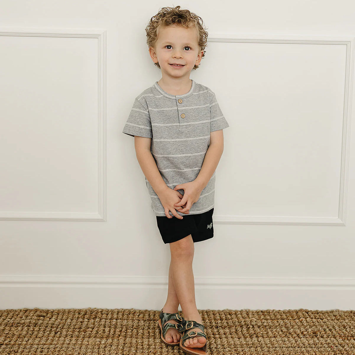 Mebie Baby Grey Stripe Button Tee
