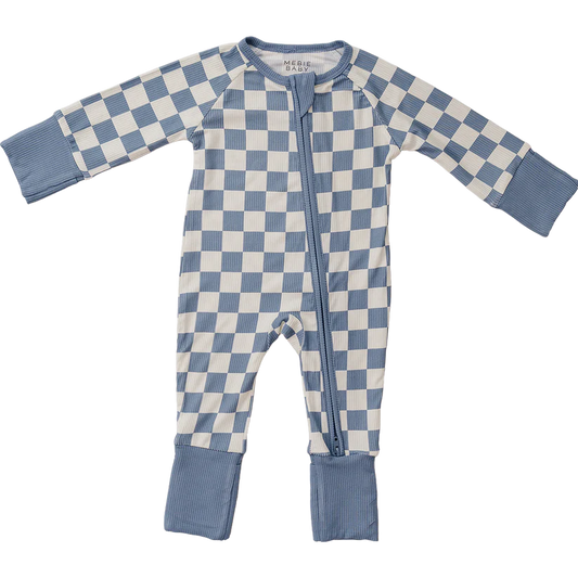 Mebie Baby Bamboo Zipper Footie - Blue Checkered
