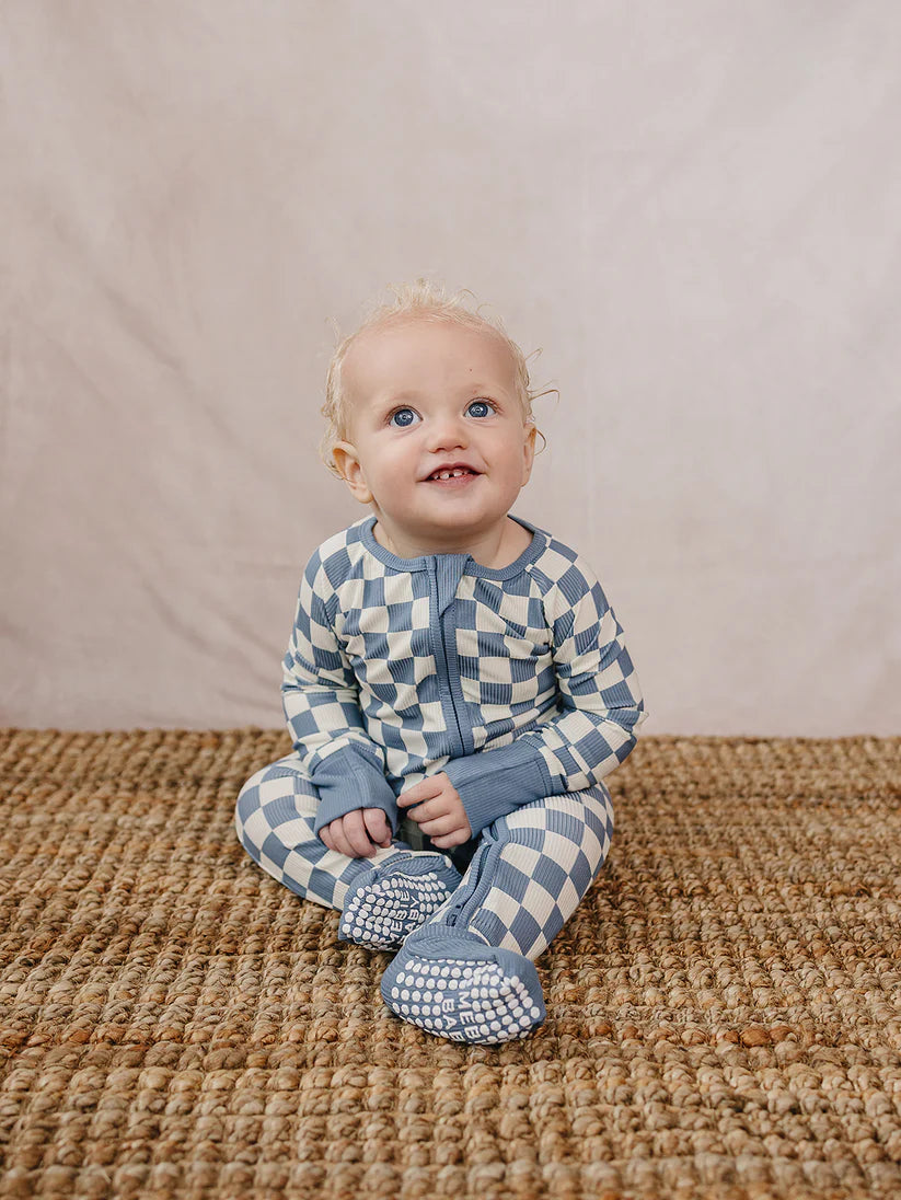 Mebie Baby Bamboo Zipper Footie - Blue Checkered
