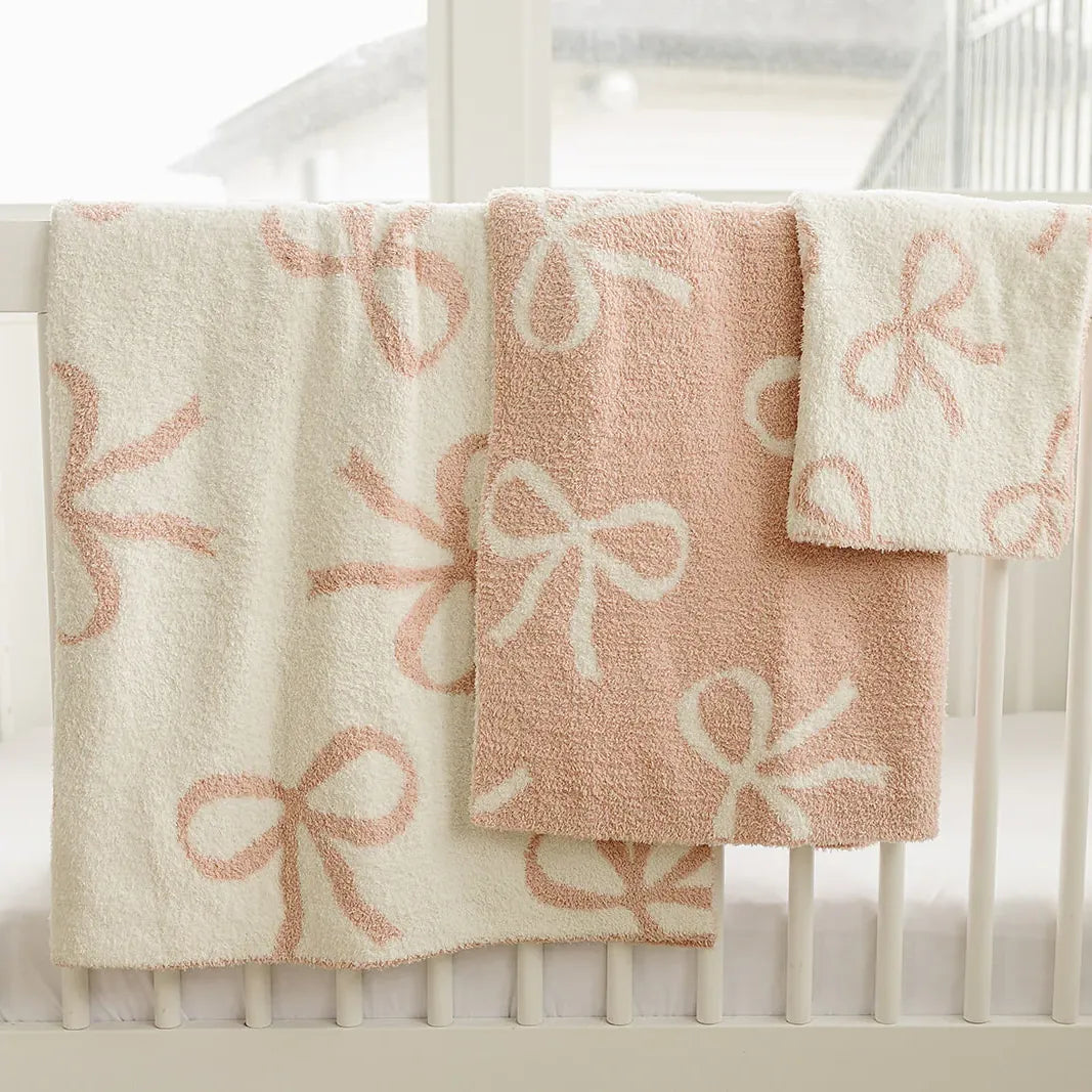 Mebie Baby Pink Bow Plush Blanket