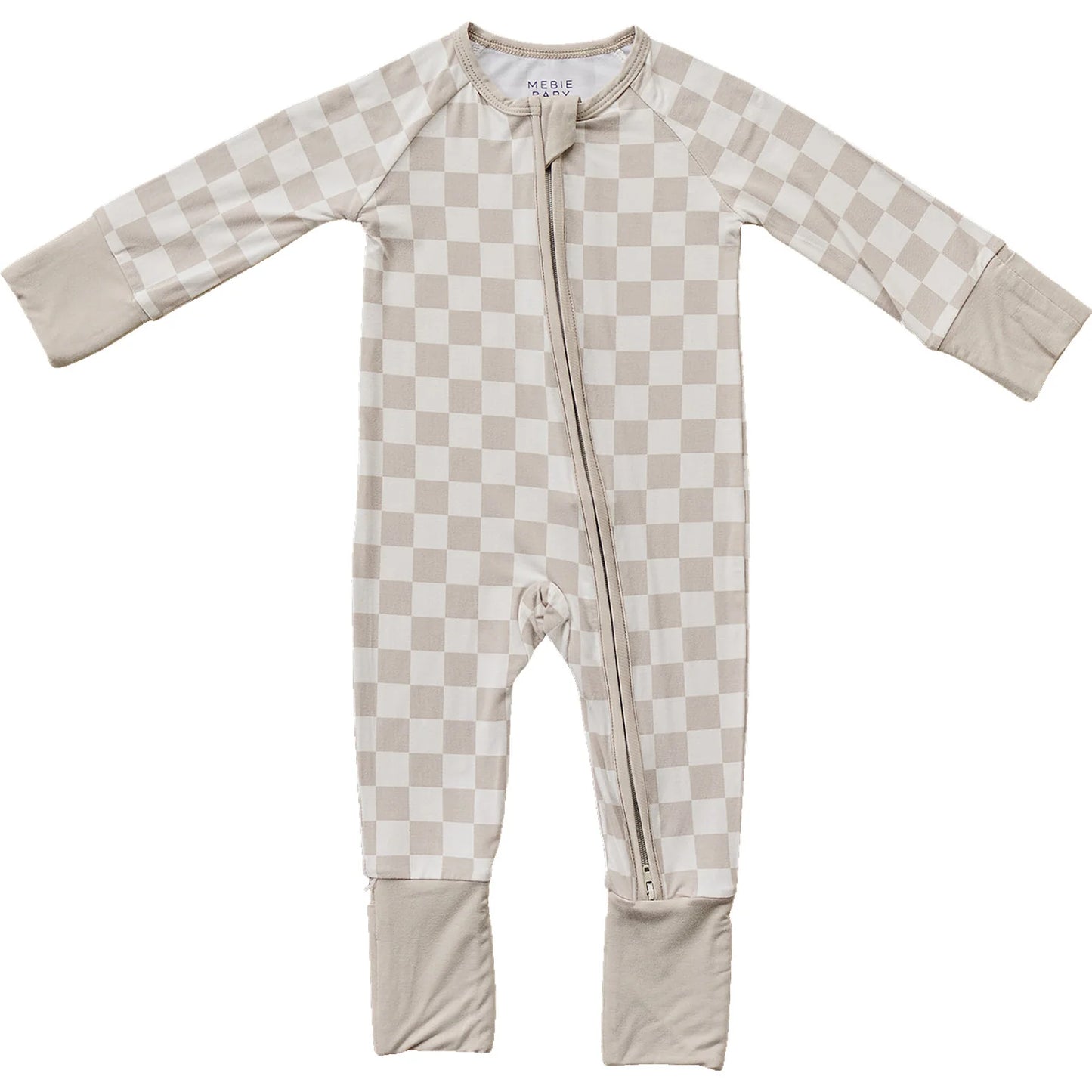Mebie Baby Bamboo Zipper Pajama - Taupe Checkered