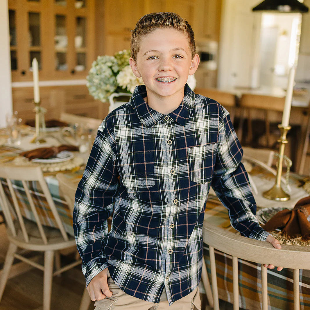 Mebie Baby Navy Plaid Button up
