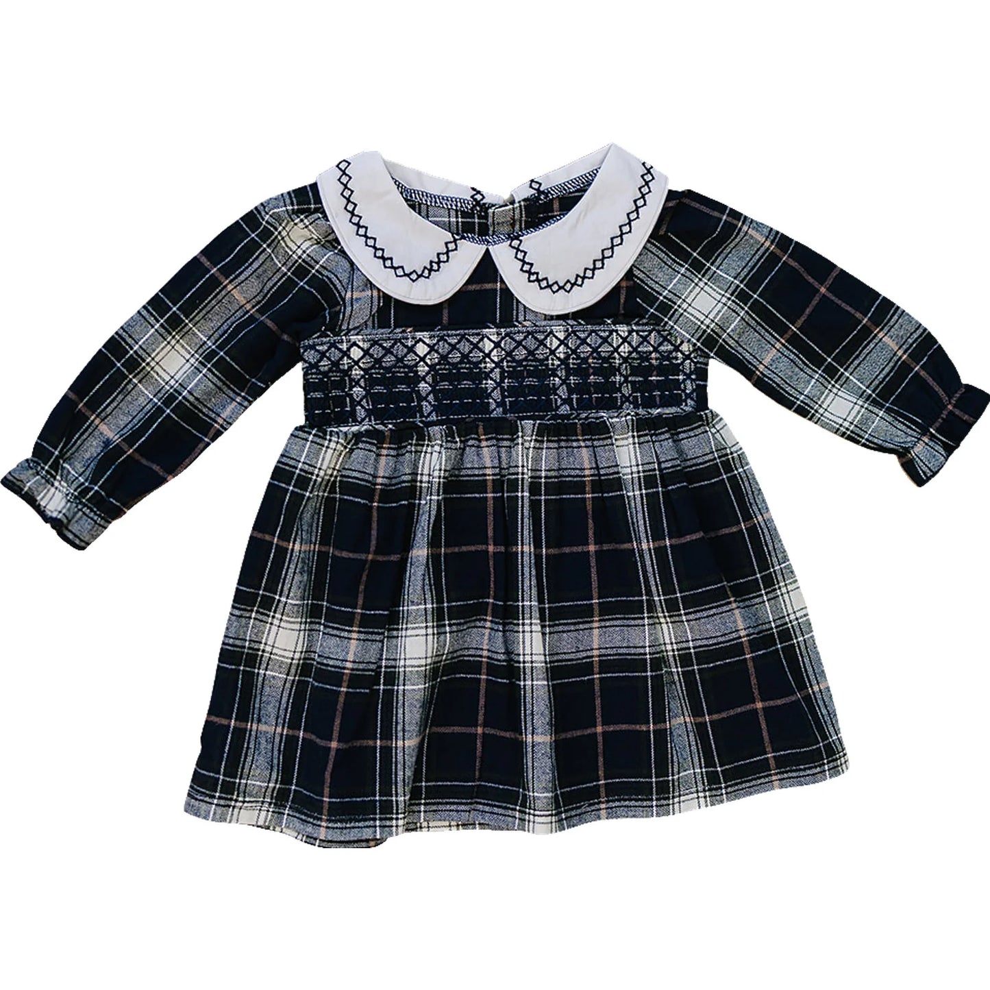 Mebie Baby Navy Plaid Smocked Dress