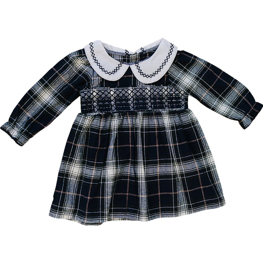 Mebie Baby Navy Plaid Smocked Dress