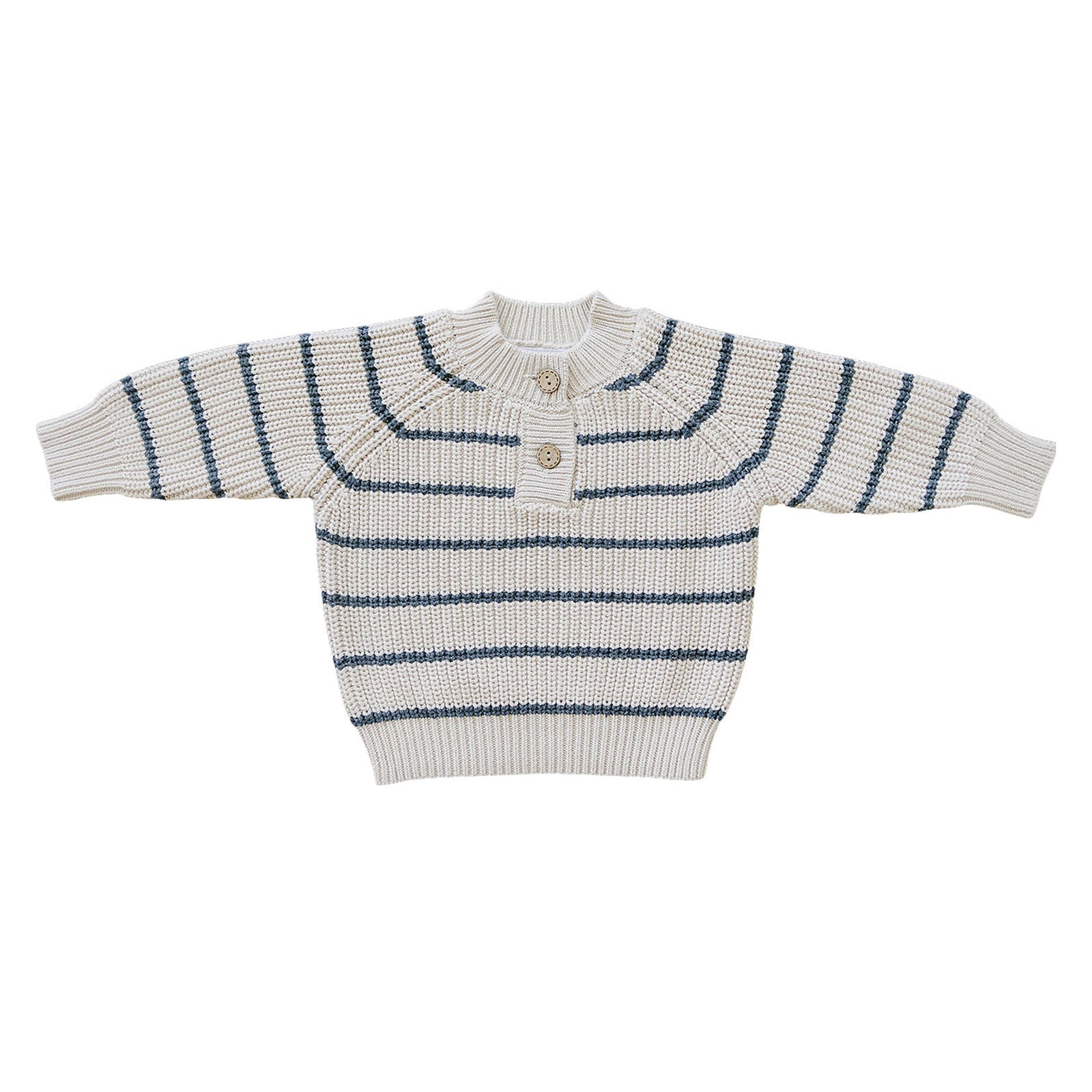 Mebie Baby Button Knit Sweater - Charcoal Stripe