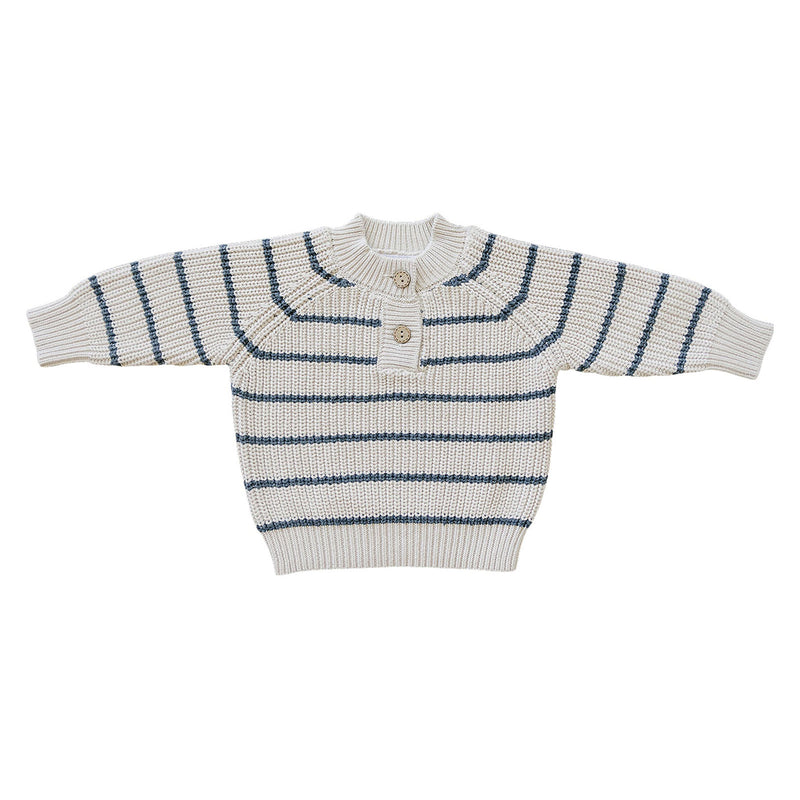 Mebie Baby Button Knit Sweater - Charcoal Stripe