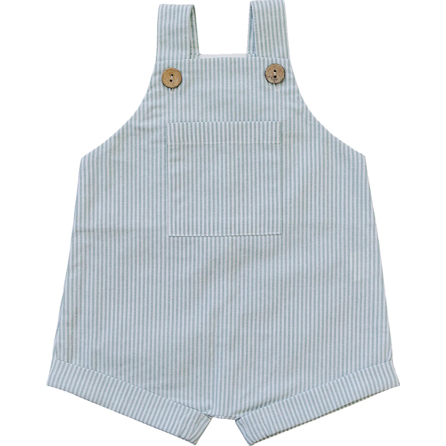 Mebie Baby Green Short Stripe Linen Overalls