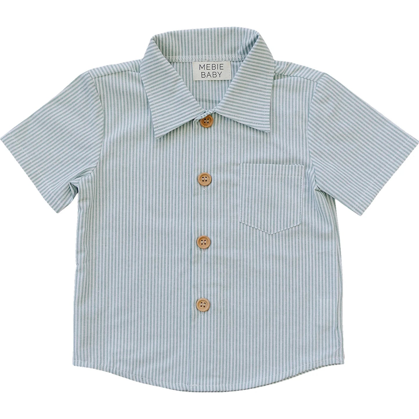 Mebie Baby Green Stripe Button Up Pocket Shirt