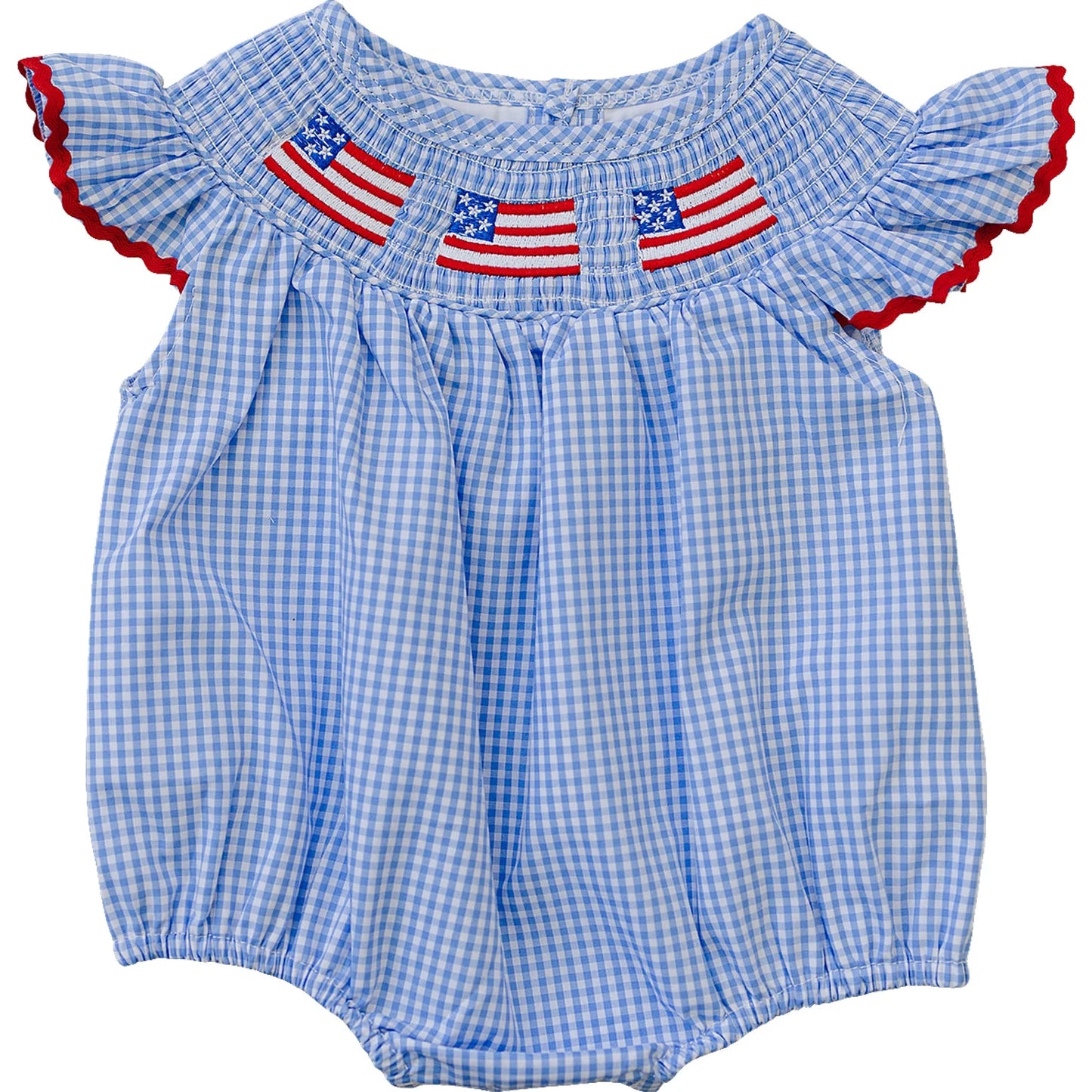 Mebie Baby Flag Gingham Smocked Bubble Romper